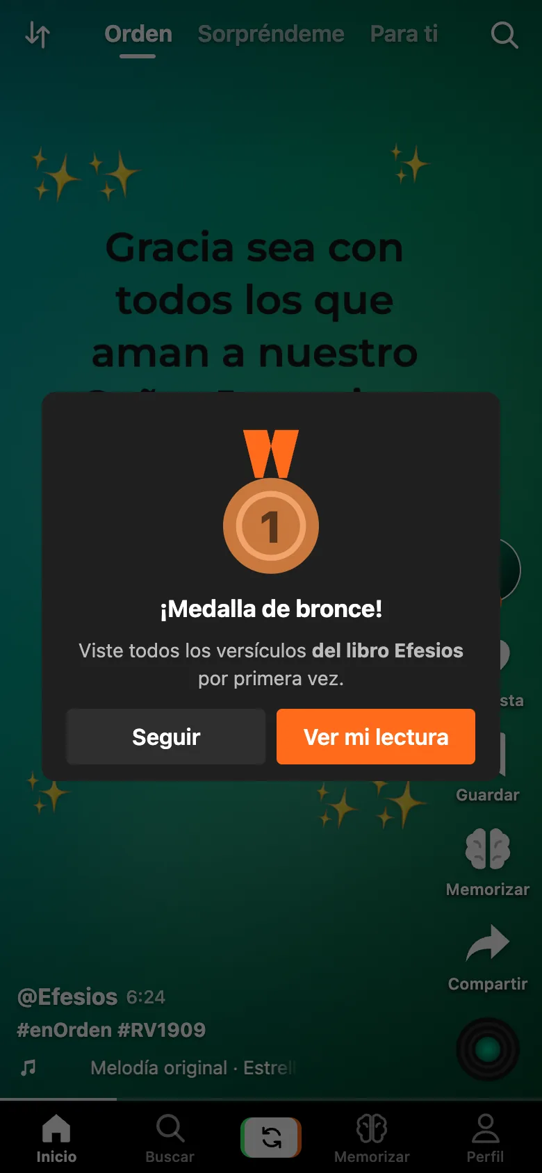 Ventana de medalla de bronce al completar un libro